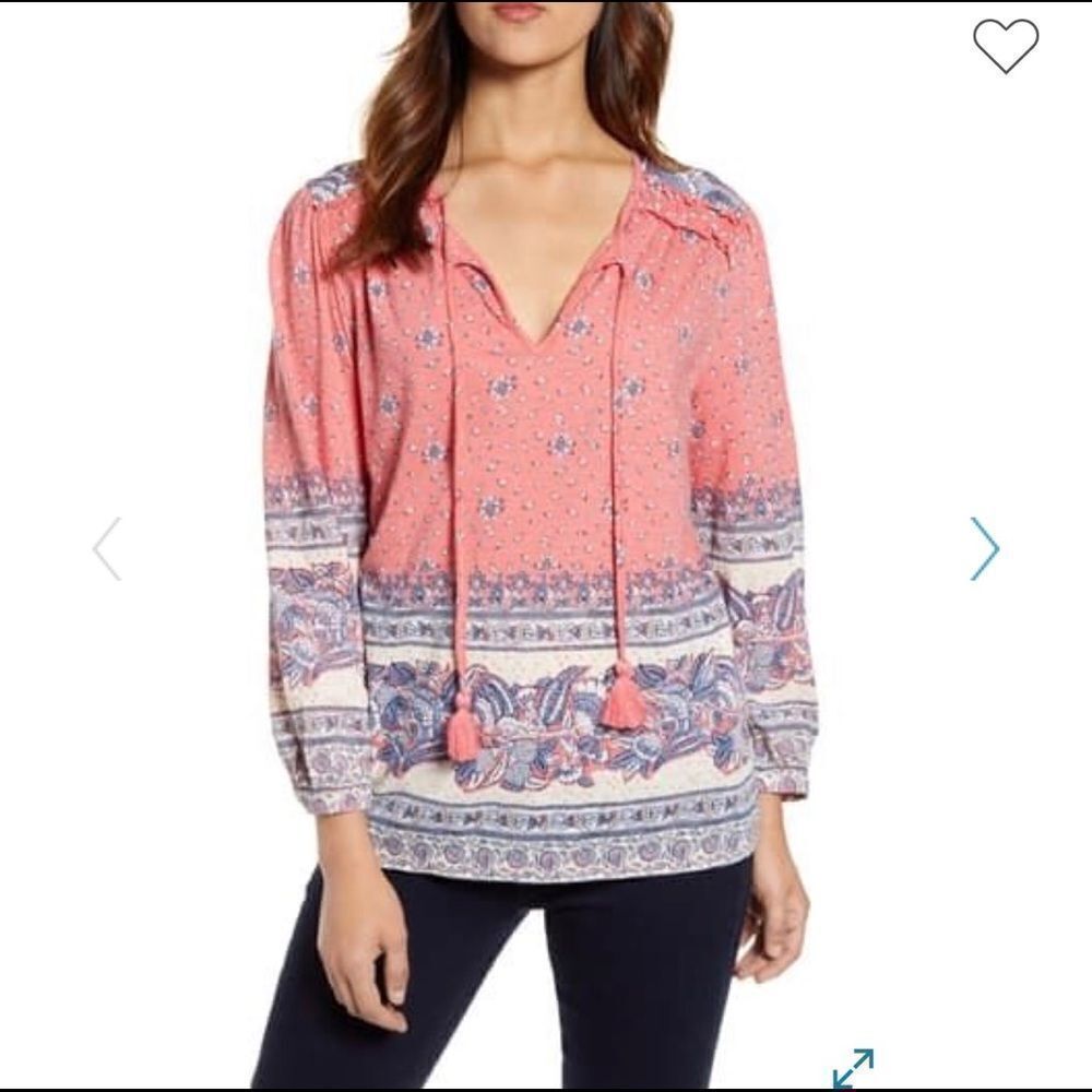 Lucky Brand Border Print Cotton Knit Peasa…
